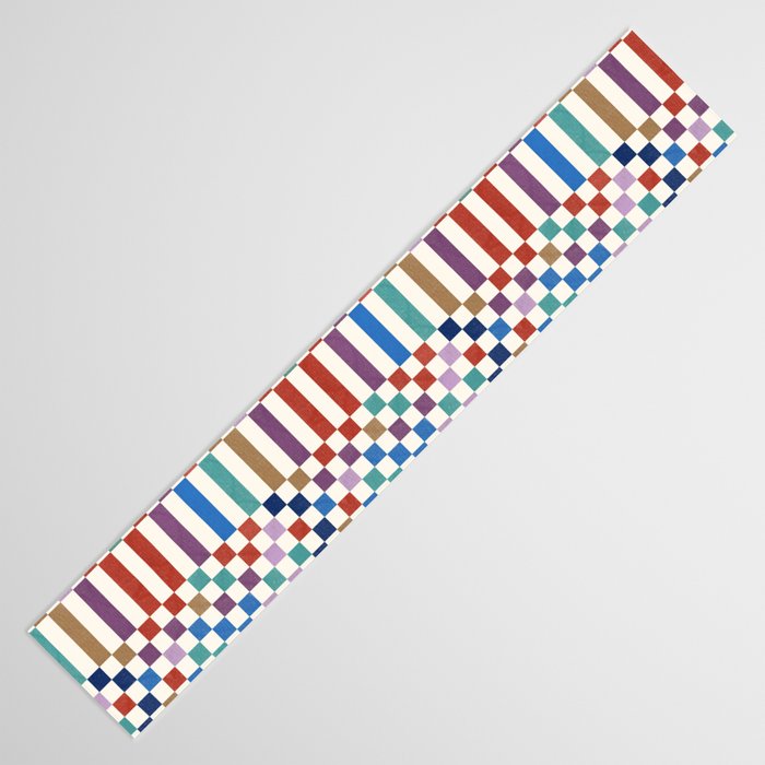 Colorful Geometric Checkered Stripes Pattern Table Runner Gallery Image 3