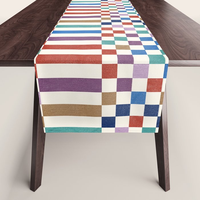 Colorful Geometric Checkered Stripes Pattern Table Runner Gallery Image 1