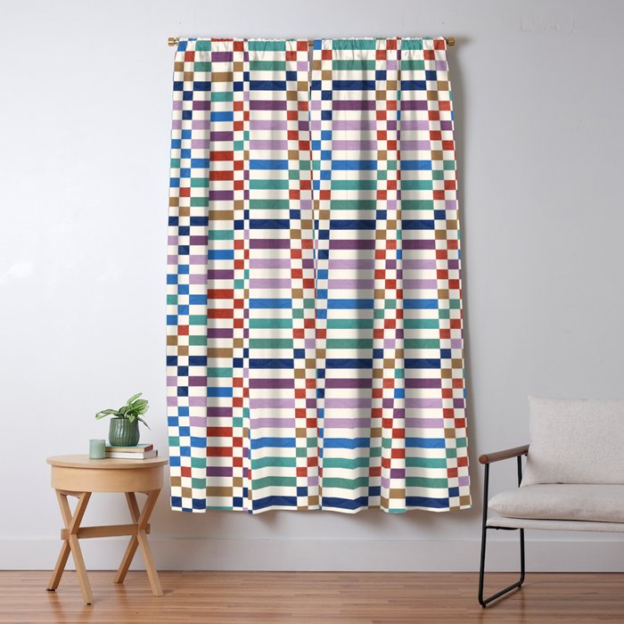 Colorful Geometric Checkered Stripes Pattern Window Curtain Gallery Image 1