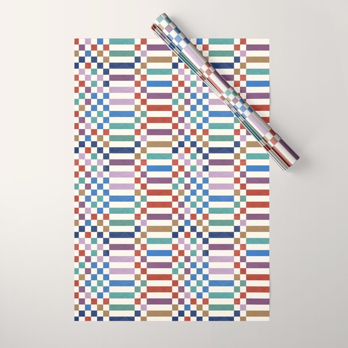 Colorful Geometric Checkered Stripes Pattern Wrapping Paper Gallery Image 1