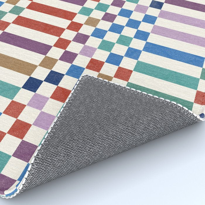 Colorful Geometric Checkered Stripes Pattern Rug Gallery Image 4