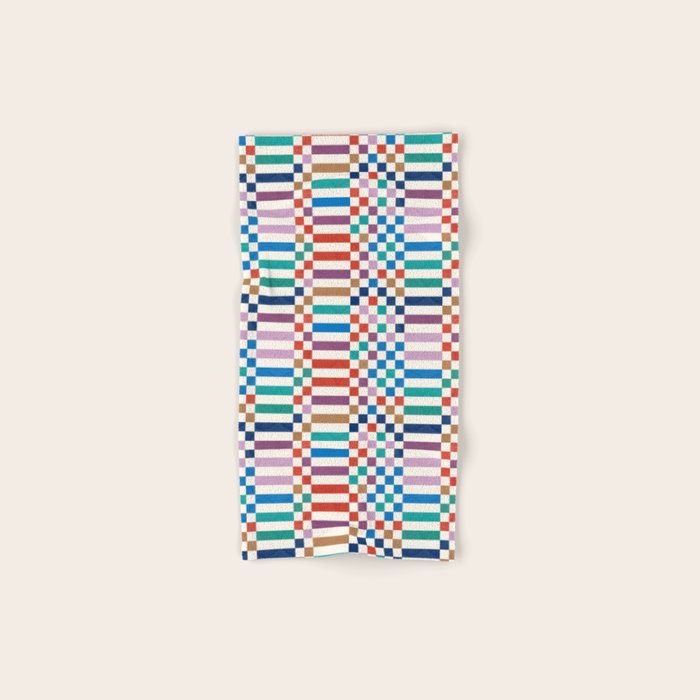 Colorful Geometric Checkered Stripes Pattern Bath Towel Gallery Image 1