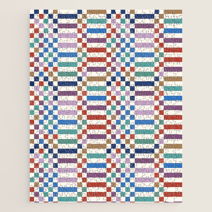 Colorful Geometric Checkered Stripes Pattern Jigsaw Puzzle Gallery Image 1