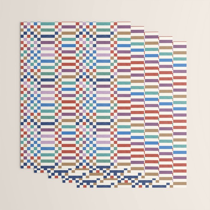 Colorful Geometric Checkered Stripes Pattern Wrapping Paper Gallery Image 3