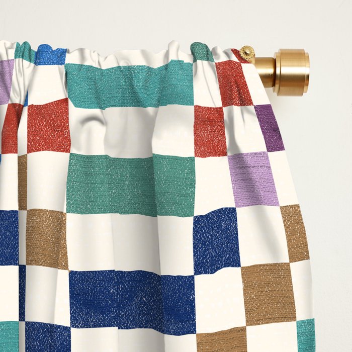 Colorful Geometric Checkered Stripes Pattern Window Curtain Gallery Image 2