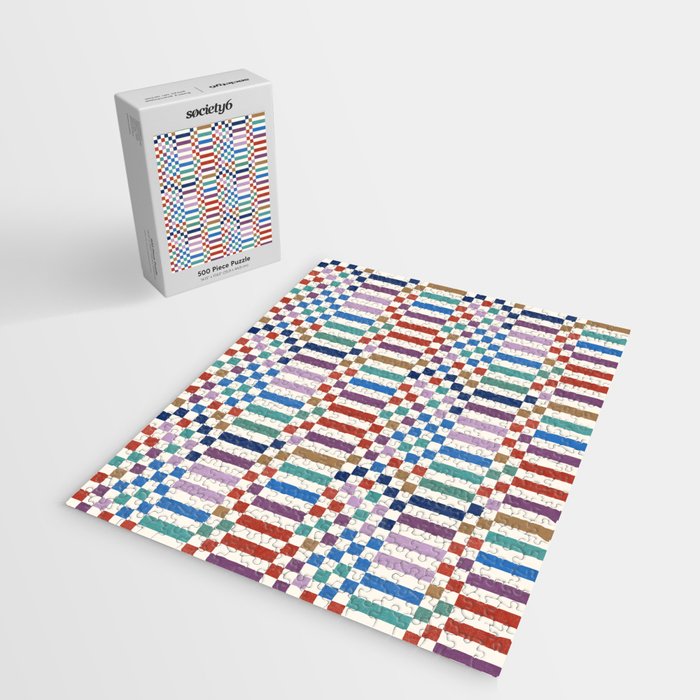 Colorful Geometric Checkered Stripes Pattern Jigsaw Puzzle Gallery Image 2