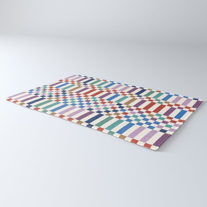 Colorful Geometric Checkered Stripes Pattern Rug Gallery Image 3