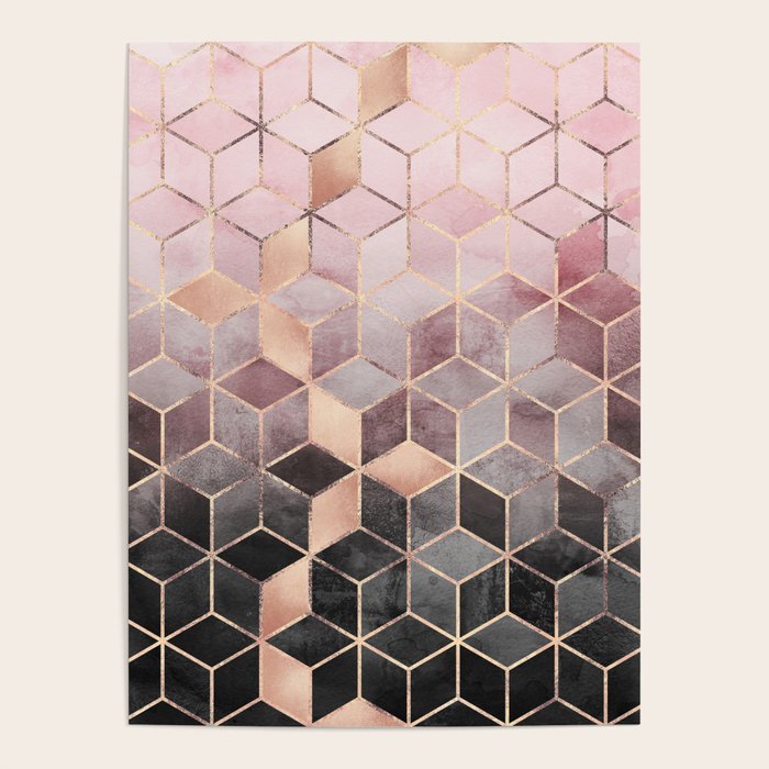 Pink And Grey Gradient Cubes Poster Gallery Image 1