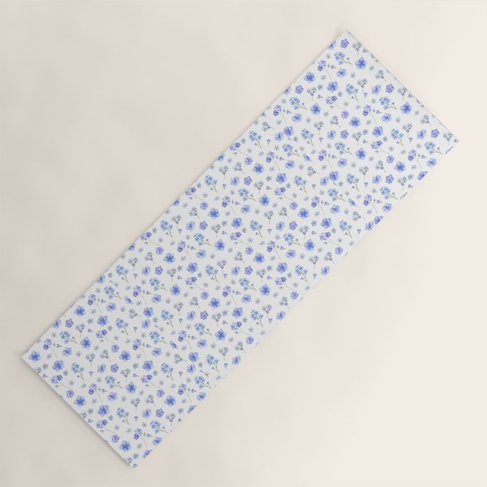 Elegant blush blue yellow watercolor floral pattern Yoga Mat Gallery Image 1