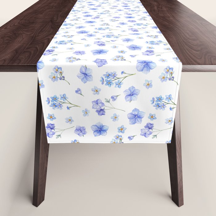 Elegant blush blue yellow watercolor floral pattern Table Runner Gallery Image 1