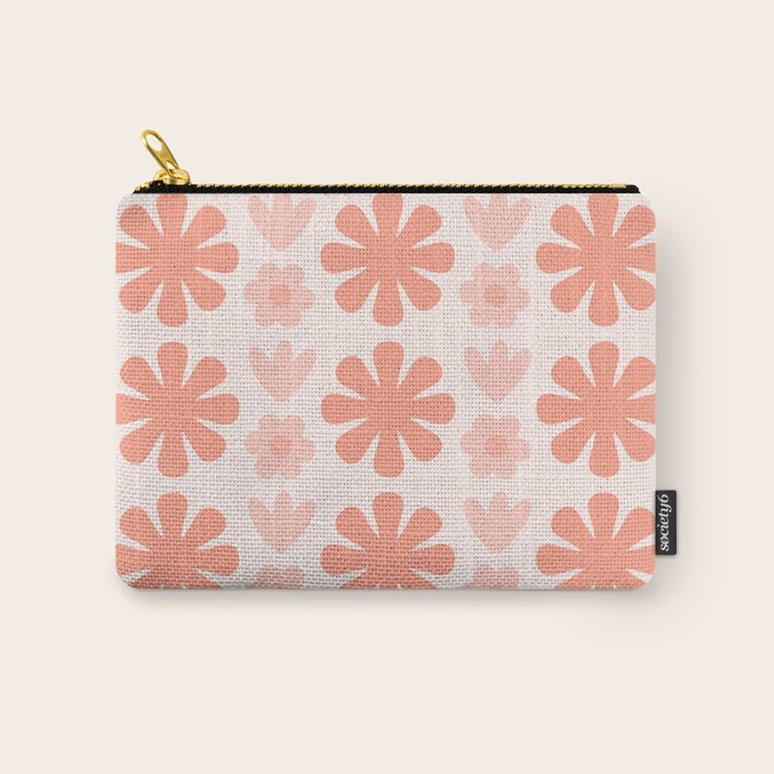 Scandi Floral Grid Retro Pattern in Pale Blush Pink Carry All Pouch Gallery Image 1