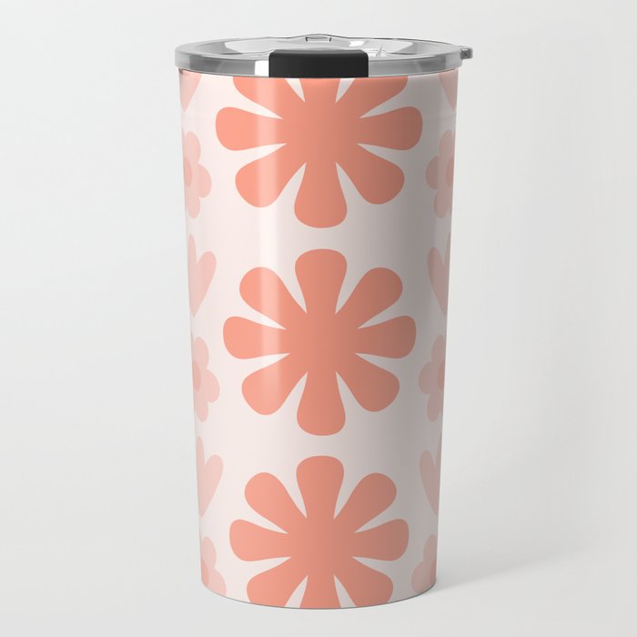 Scandi Floral Grid Retro Pattern in Pale Blush Pink Travel Mug Gallery Image 1