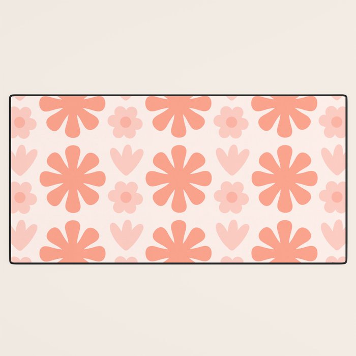 Scandi Floral Grid Retro Pattern in Pale Blush Pink Desk Mat Gallery Image 3