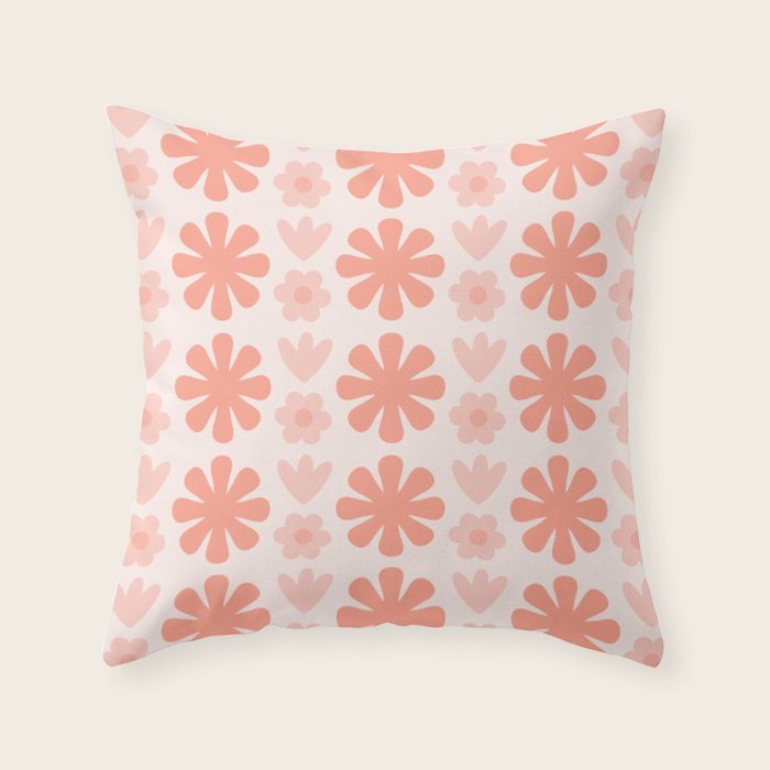 Scandi Floral Grid Retro Pattern in Pale Blush Pink Throw Pillow Gallery Image 6