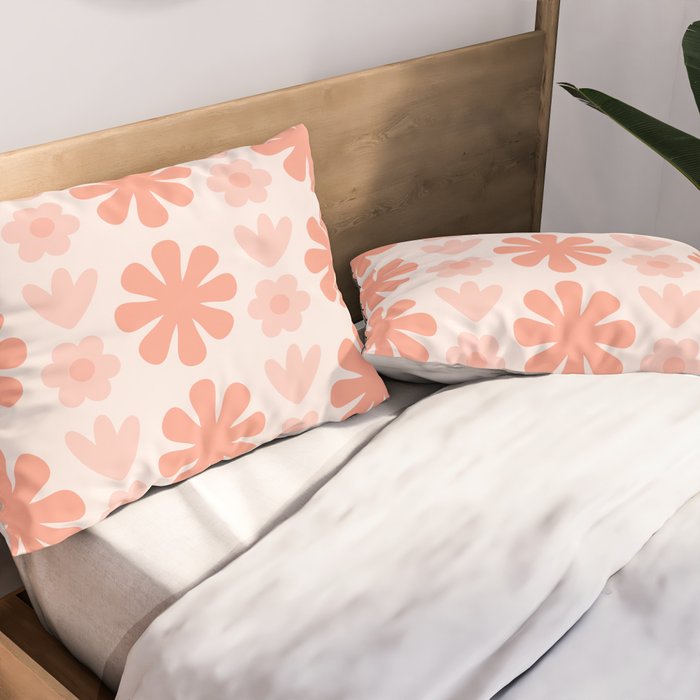Scandi Floral Grid Retro Pattern in Pale Blush Pink Pillow Sham Gallery Image 2