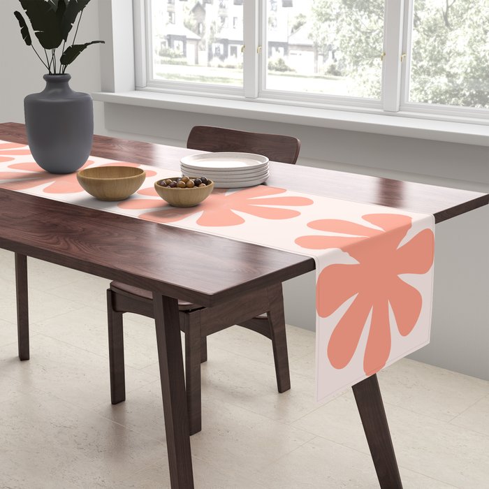 Scandi Floral Grid Retro Pattern in Pale Blush Pink Table Runner Gallery Image 2