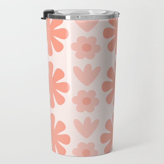 Scandi Floral Grid Retro Pattern in Pale Blush Pink Travel Mug Gallery Image 3