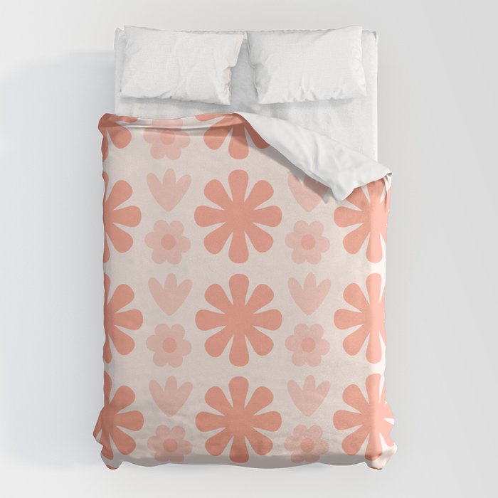 Scandi Floral Grid Retro Pattern in Pale Blush Pink Duvet Cover Gallery Image 6