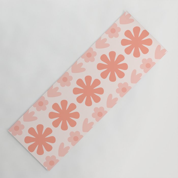Scandi Floral Grid Retro Pattern in Pale Blush Pink Yoga Mat Gallery Image 1