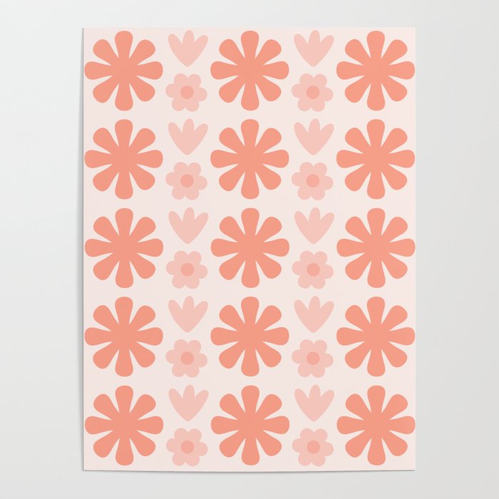 Scandi Floral Grid Retro Pattern in Pale Blush Pink Poster Gallery Image 4