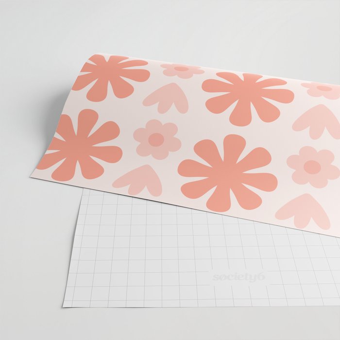 Scandi Floral Grid Retro Pattern in Pale Blush Pink Wrapping Paper Gallery Image 2
