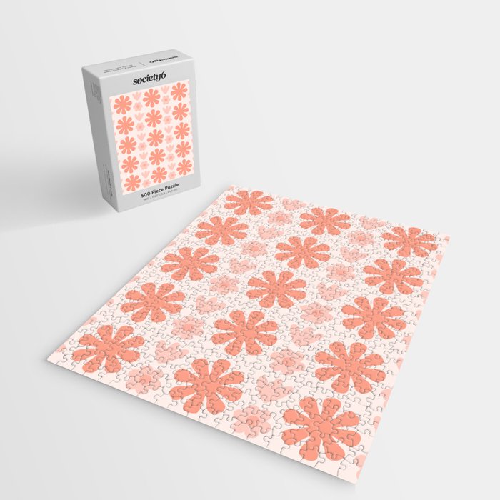 Scandi Floral Grid Retro Pattern in Pale Blush Pink Jigsaw Puzzle Gallery Image 2