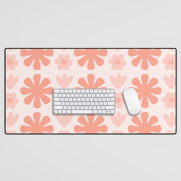 Scandi Floral Grid Retro Pattern in Pale Blush Pink Desk Mat Gallery Image 1