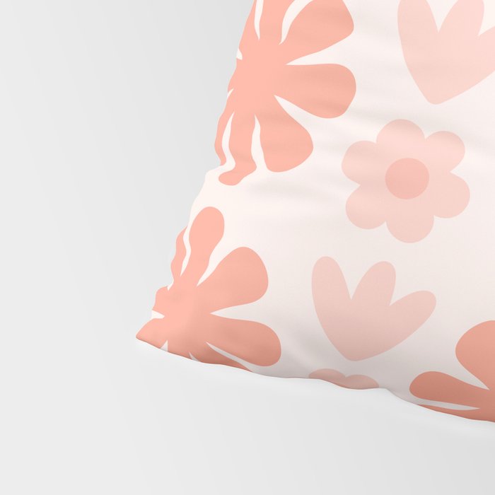 Scandi Floral Grid Retro Pattern in Pale Blush Pink Pillow Sham Gallery Image 4