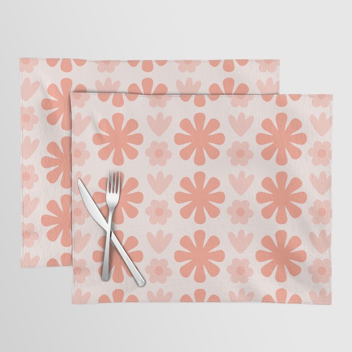 Scandi Floral Grid Retro Pattern in Pale Blush Pink Placemat Gallery Image 1