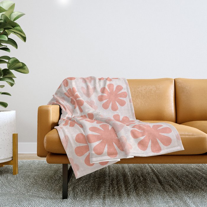 Scandi Floral Grid Retro Pattern in Pale Blush Pink Throw Blanket Gallery Image 1