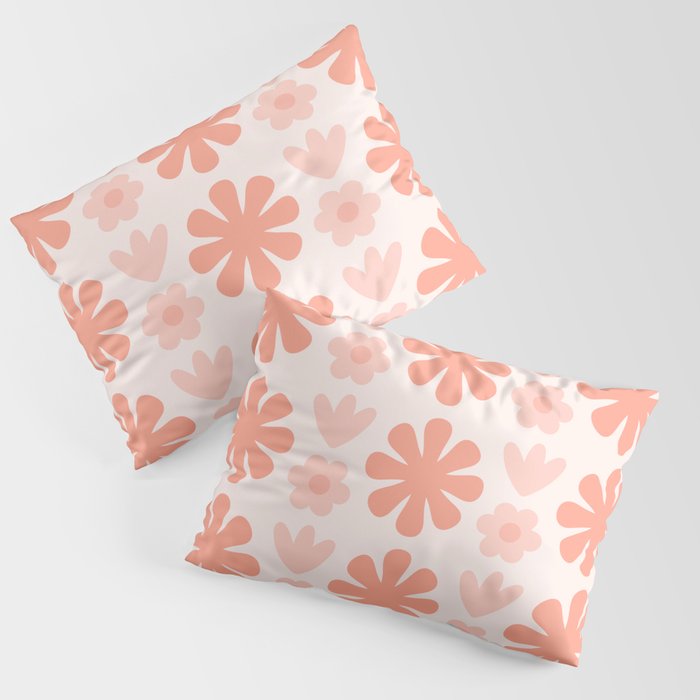 Scandi Floral Grid Retro Pattern in Pale Blush Pink Pillow Sham Gallery Image 3
