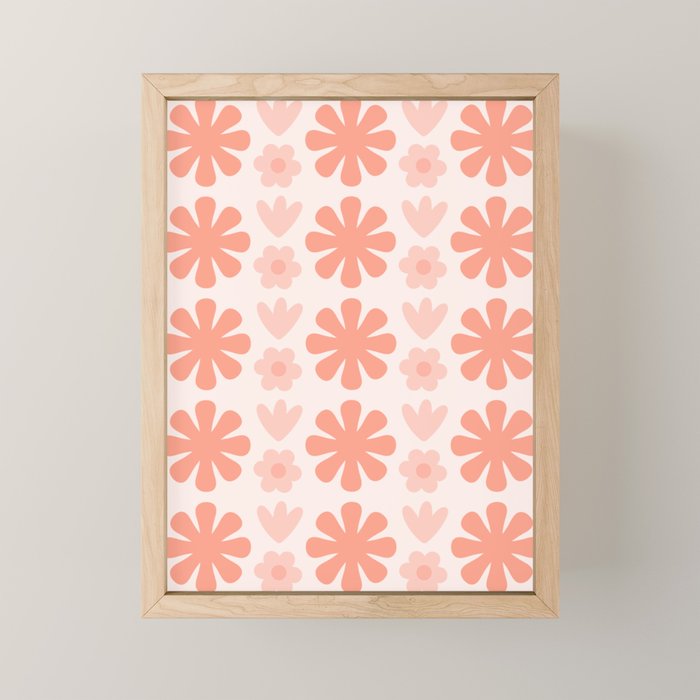 Scandi Floral Grid Retro Pattern in Pale Blush Pink Mini Art Print Gallery Image 1
