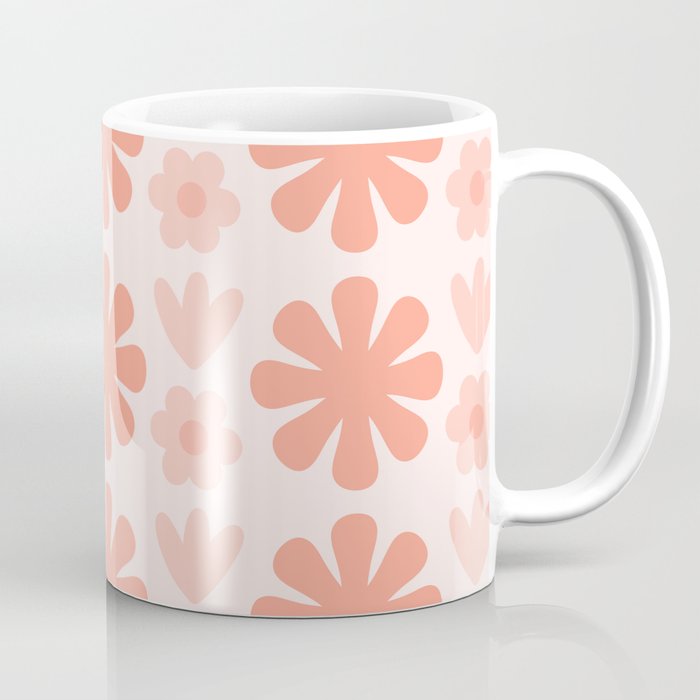 Scandi Floral Grid Retro Pattern in Pale Blush Pink Coffee Mug Gallery Image 1