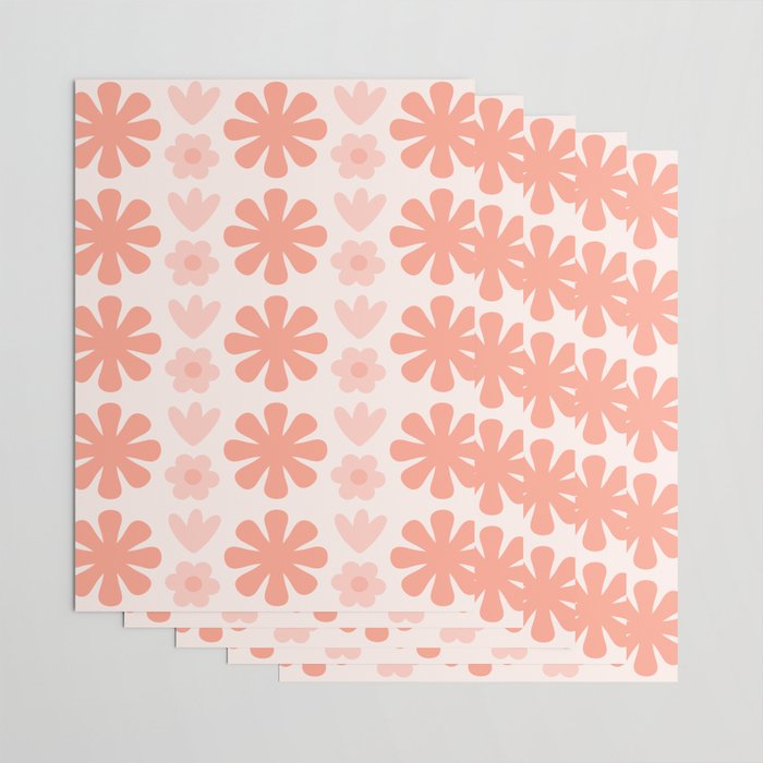 Scandi Floral Grid Retro Pattern in Pale Blush Pink Wrapping Paper Gallery Image 3