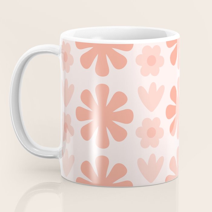 Scandi Floral Grid Retro Pattern in Pale Blush Pink Coffee Mug Gallery Image 3