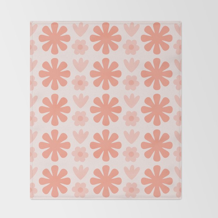 Scandi Floral Grid Retro Pattern in Pale Blush Pink Throw Blanket Gallery Image 2