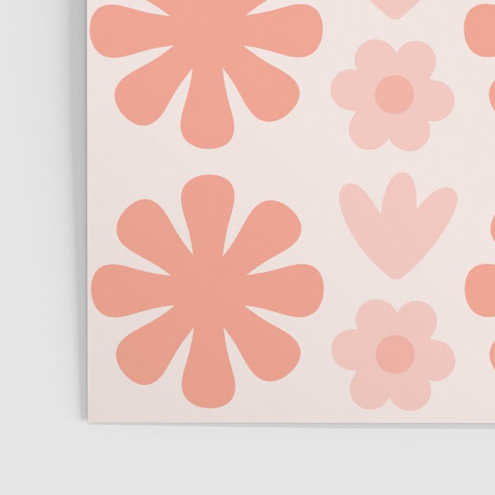 Scandi Floral Grid Retro Pattern in Pale Blush Pink Poster Gallery Image 3