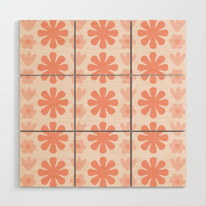 Scandi Floral Grid Retro Pattern in Pale Blush Pink Wood Wall Art Gallery Image 1