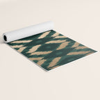 Bohemian Gold Forest Green Ikat Pattern Yoga Mat Gallery Image 2