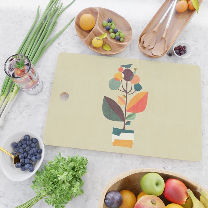 Potted plant with a bird Cutting Board Gallery Image 2