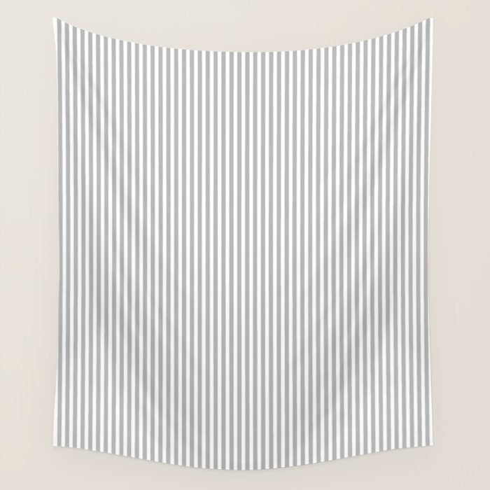 Ultra Fine Stripes Vertical Minimalist Pattern in Gray and White Wall Tapestry Gallery Image 4