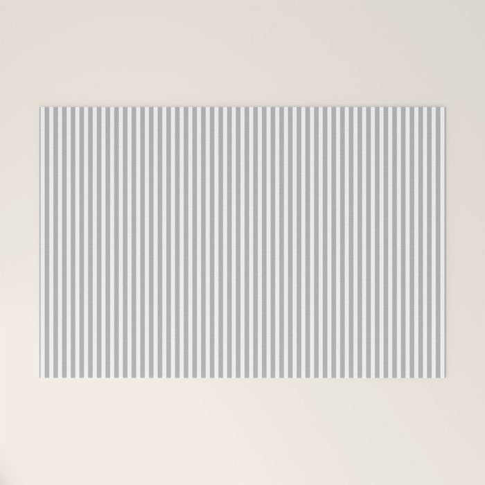 Ultra Fine Stripes Vertical Minimalist Pattern in Gray and White Welcome Mat Gallery Image 1