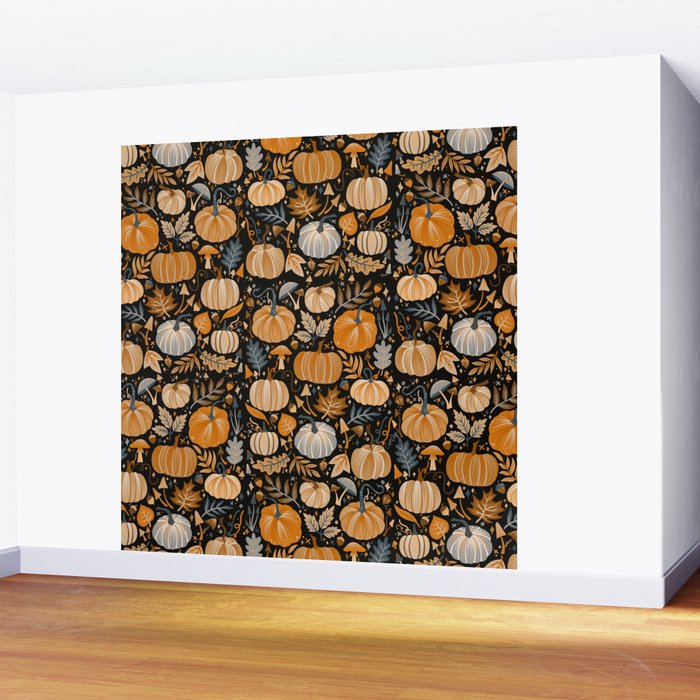 Pumpkin Confetti - Orange on Charcoal Wall Mural Gallery Image 2