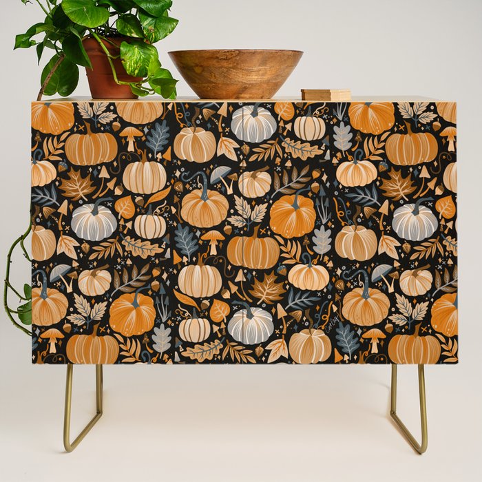 Pumpkin Confetti - Orange on Charcoal Credenza Gallery Image 1