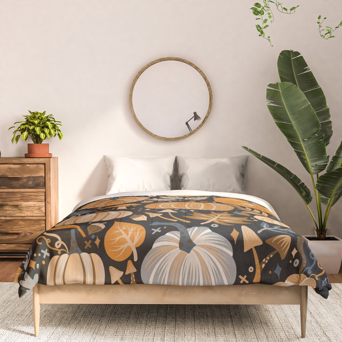 Pumpkin Confetti - Orange on Charcoal Comforter Gallery Image 3