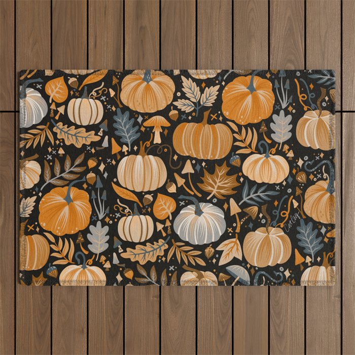 Pumpkin Confetti - Orange on Charcoal Outdoor Rug Gallery Image 1