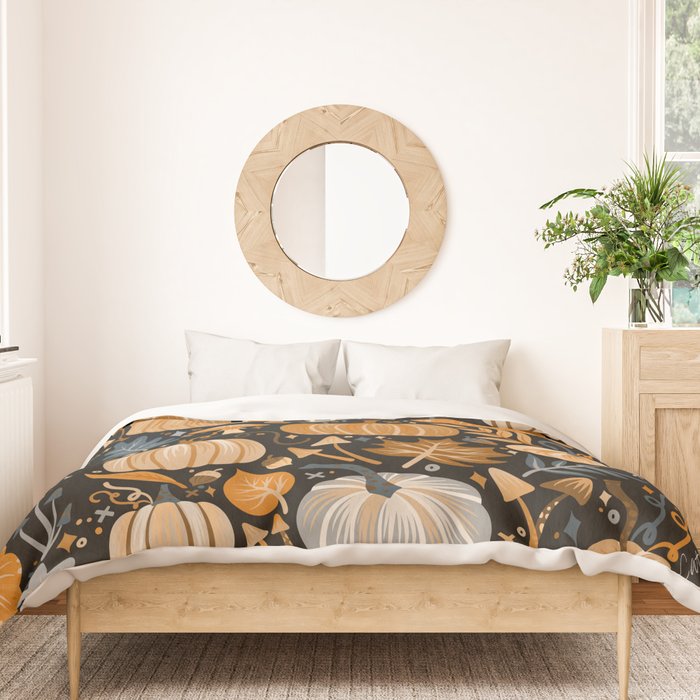 Pumpkin Confetti - Orange on Charcoal Duvet Cover Gallery Image 3