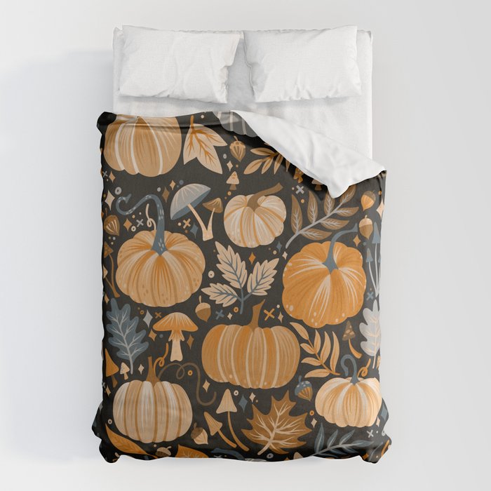 Pumpkin Confetti - Orange on Charcoal Duvet Cover Gallery Image 6