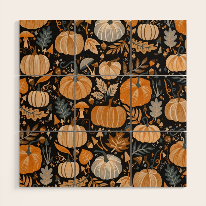 Pumpkin Confetti - Orange on Charcoal Wood Wall Art Gallery Image 1