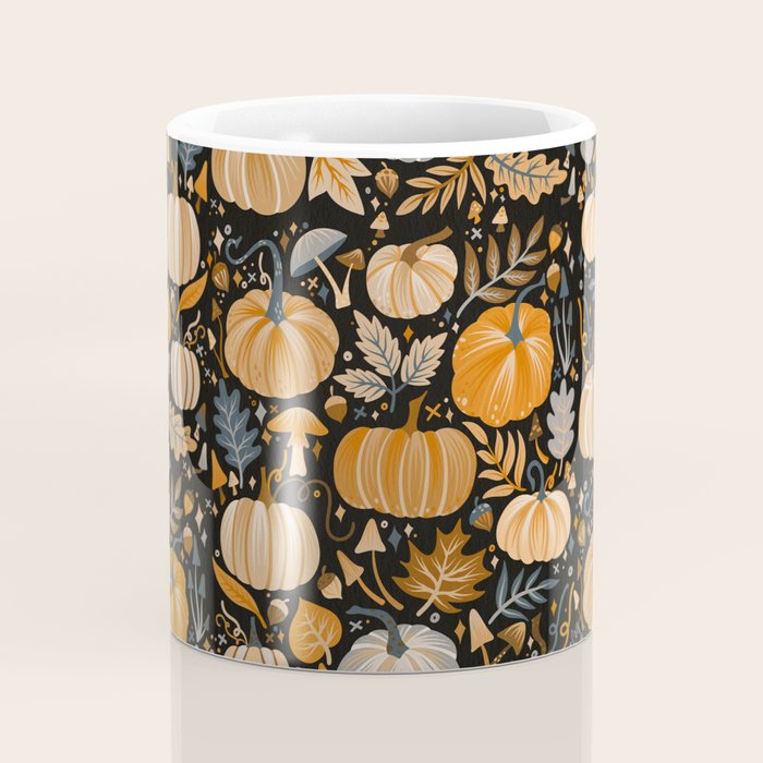 Pumpkin Confetti - Orange on Charcoal Coffee Mug Gallery Image 4